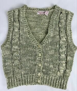 Vintage Country Craft Green Wool Blend Cable Knit Vest Earthy Academia Womens M